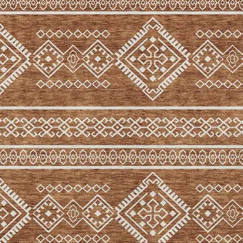 5' X 8' Orange And Ivory Southwestern Washable Indoor Outdoor Area Rug