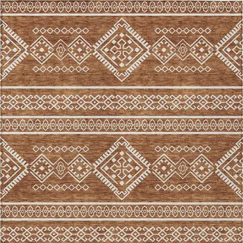 5' X 8' Orange And Ivory Southwestern Washable Indoor Outdoor Area Rug