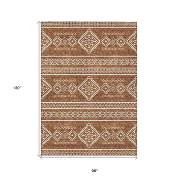 8' X 10' Orange And Ivory Southwestern Washable Indoor Outdoor Area Rug