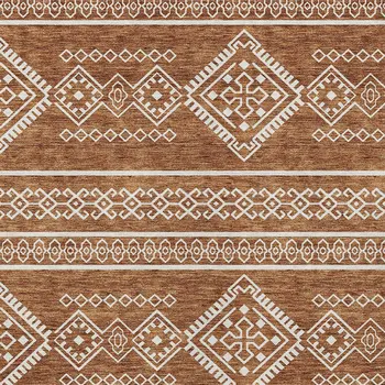 8' X 10' Orange And Ivory Southwestern Washable Indoor Outdoor Area Rug