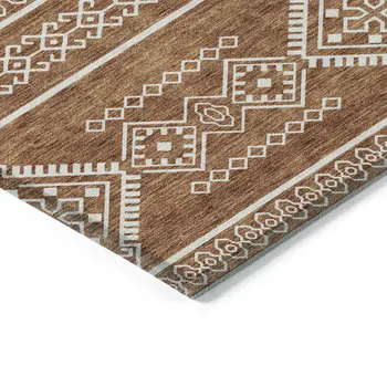 8' X 10' Orange And Ivory Southwestern Washable Indoor Outdoor Area Rug