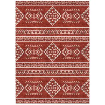 8' X 10' Red And Ivory Southwestern Washable Indoor Outdoor Area Rug