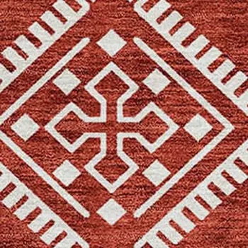 8' X 10' Red And Ivory Southwestern Washable Indoor Outdoor Area Rug