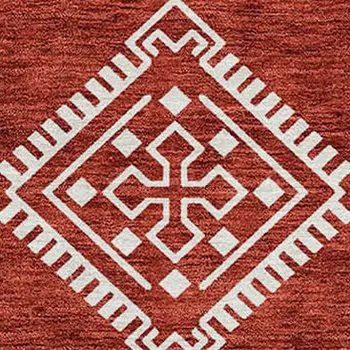 8' X 10' Red And Ivory Southwestern Washable Indoor Outdoor Area Rug