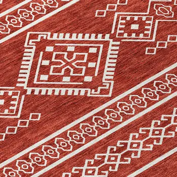 8' X 10' Red And Ivory Southwestern Washable Indoor Outdoor Area Rug