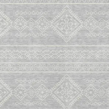 9' X 12' Silver And Ivory Southwestern Washable Indoor Outdoor Area Rug