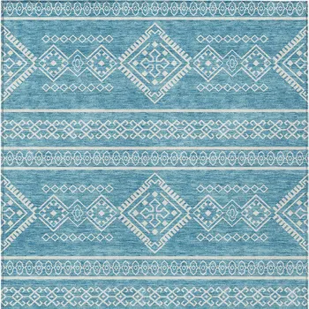 3' X 5' Teal Blue And Ivory Southwestern Washable Indoor Outdoor Area Rug