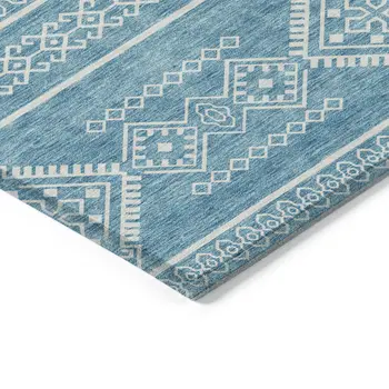3' X 5' Teal Blue And Ivory Southwestern Washable Indoor Outdoor Area Rug