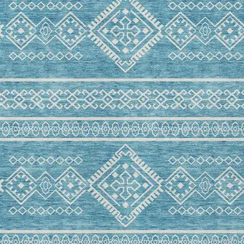 9' X 12' Teal Blue And Ivory Southwestern Washable Indoor Outdoor Area Rug