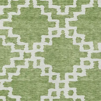 3' X 5' Artichoke Green And Ivory Geometric Washable Indoor Outdoor Area Rug