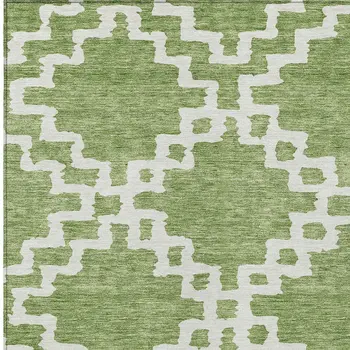 5' X 8' Artichoke Green And Ivory Geometric Washable Indoor Outdoor Area Rug