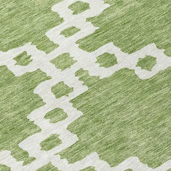 8' Artichoke Green And Ivory Round Geometric Washable Indoor Outdoor Area Rug
