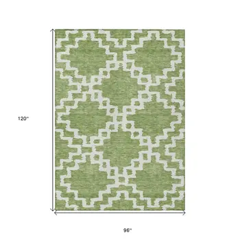 8' X 10' Artichoke Green And Ivory Geometric Washable Indoor Outdoor Area Rug