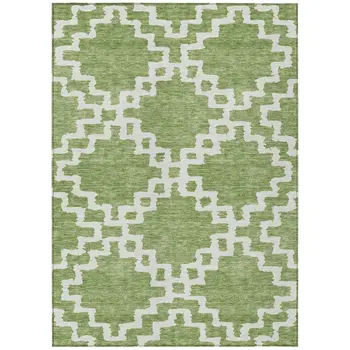 8' X 10' Artichoke Green And Ivory Geometric Washable Indoor Outdoor Area Rug