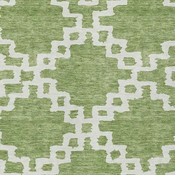9' X 12' Artichoke Green And Ivory Geometric Washable Indoor Outdoor Area Rug