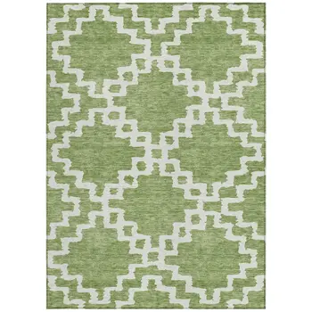 10' X 14' Artichoke Green And Ivory Geometric Washable Indoor Outdoor Area Rug