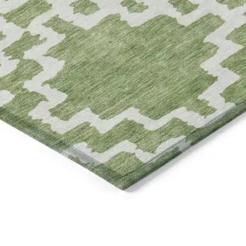 10' X 14' Artichoke Green And Ivory Geometric Washable Indoor Outdoor Area Rug