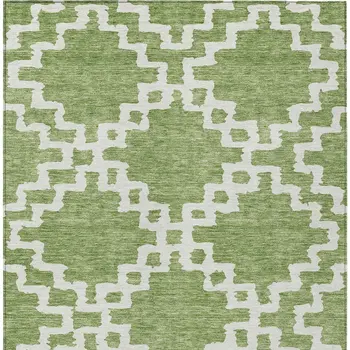 10' X 14' Artichoke Green And Ivory Geometric Washable Indoor Outdoor Area Rug
