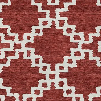 3' X 5' Brick Red And Ivory Geometric Washable Indoor Outdoor Area Rug