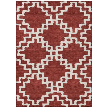 5' X 8' Brick Red And Ivory Geometric Washable Indoor Outdoor Area Rug