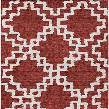 8' X 10' Brick Red And Ivory Geometric Washable Indoor Outdoor Area Rug