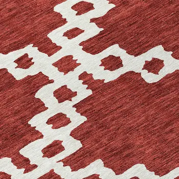 8' X 10' Brick Red And Ivory Geometric Washable Indoor Outdoor Area Rug