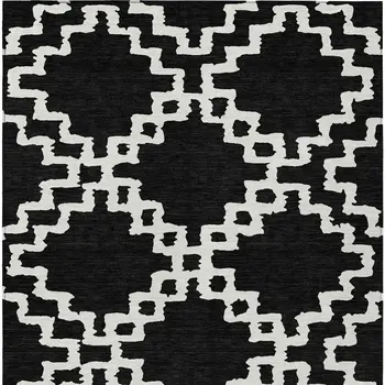 5' X 8' Black And Ivory Geometric Washable Indoor Outdoor Area Rug