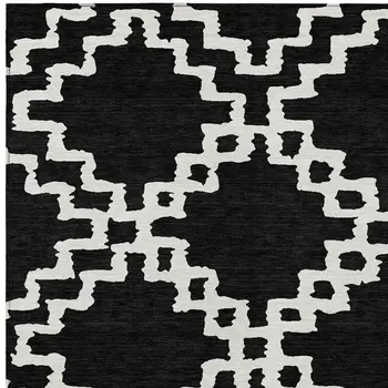 5' X 8' Black And Ivory Geometric Washable Indoor Outdoor Area Rug