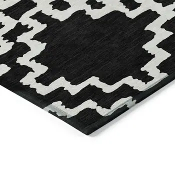 8' X 10' Black And Ivory Geometric Washable Indoor Outdoor Area Rug