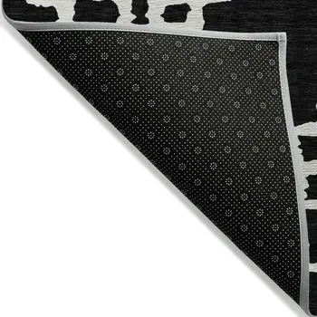 9' X 12' Black And Ivory Geometric Washable Indoor Outdoor Area Rug