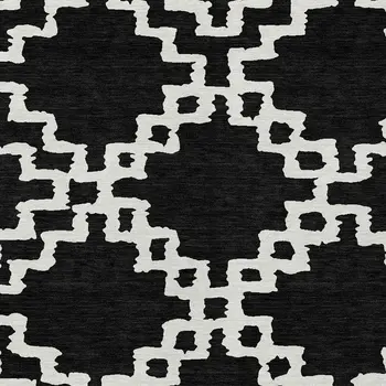 9' X 12' Black And Ivory Geometric Washable Indoor Outdoor Area Rug