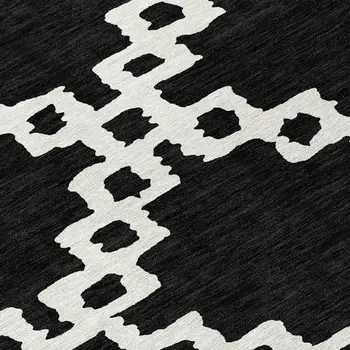 10' X 14' Black And Ivory Geometric Washable Indoor Outdoor Area Rug