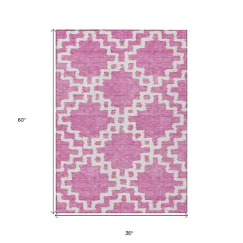 3' X 5' Blush And Ivory Geometric Washable Indoor Outdoor Area Rug