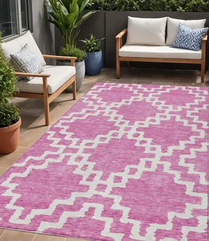 5' X 8' Blush And Ivory Geometric Washable Indoor Outdoor Area Rug