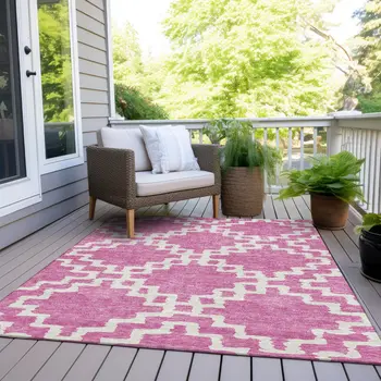 5' X 8' Blush And Ivory Geometric Washable Indoor Outdoor Area Rug