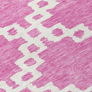 8' Blush And Ivory Round Geometric Washable Indoor Outdoor Area Rug