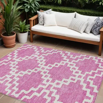 8' X 10' Blush And Ivory Geometric Washable Indoor Outdoor Area Rug