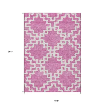 9' X 12' Blush And Ivory Geometric Washable Indoor Outdoor Area Rug