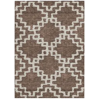 5' X 8' Brown And Ivory Geometric Washable Indoor Outdoor Area Rug