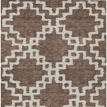 10' X 14' Brown And Ivory Geometric Washable Indoor Outdoor Area Rug