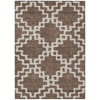10' X 14' Brown And Ivory Geometric Washable Indoor Outdoor Area Rug