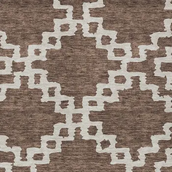 10' X 14' Brown And Ivory Geometric Washable Indoor Outdoor Area Rug