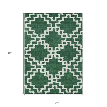 3' X 5' Emerald And Ivory Geometric Washable Indoor Outdoor Area Rug