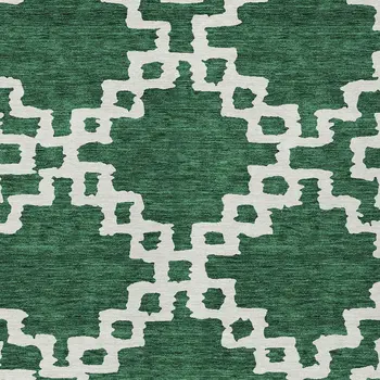 3' X 5' Emerald And Ivory Geometric Washable Indoor Outdoor Area Rug