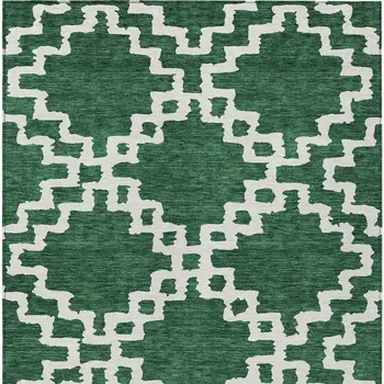 5' X 8' Emerald And Ivory Geometric Washable Indoor Outdoor Area Rug