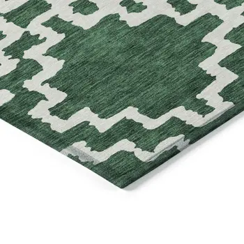 5' X 8' Emerald And Ivory Geometric Washable Indoor Outdoor Area Rug