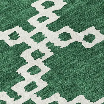 8' Emerald And Ivory Round Geometric Washable Indoor Outdoor Area Rug