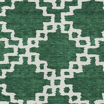 8' X 10' Emerald And Ivory Geometric Washable Indoor Outdoor Area Rug
