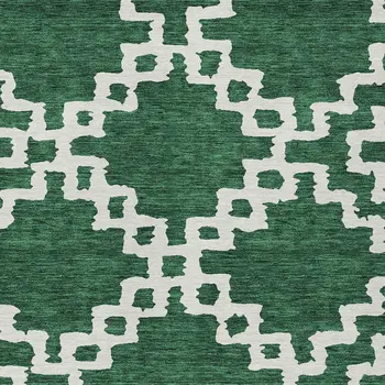 9' X 12' Emerald And Ivory Geometric Washable Indoor Outdoor Area Rug
