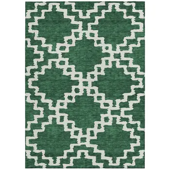 10' X 14' Emerald And Ivory Geometric Washable Indoor Outdoor Area Rug